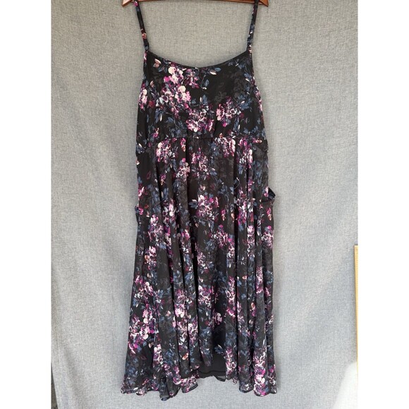 Torrid 2X 18/20 Midi Chiffon Pleated Dress Black Floral Pink Pockets V Neck - Picture 13 of 13